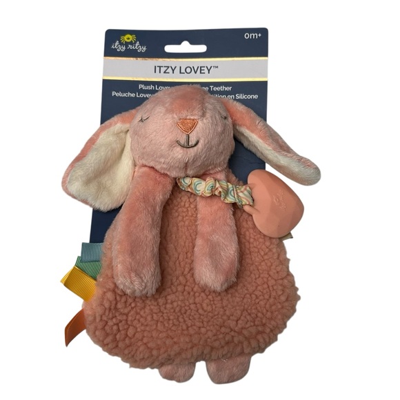 NWT Itzy Lovey Pink Sherpa Bunny Lovey with Teether Textured Ribbons Security - Picture 1 of 4